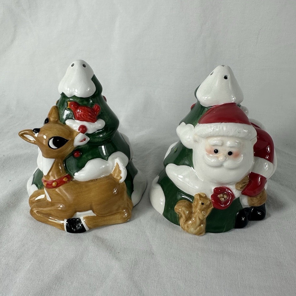 LENOX Rudolph The Red Nosed Nose Reindeer Santa Salt Pepper Shakers‎ 2002